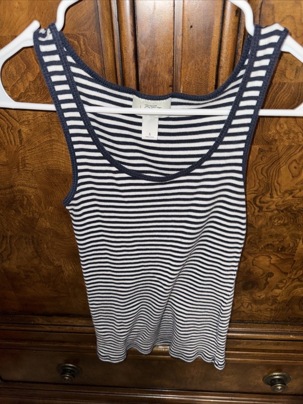 Ann Taylor Loft Women’s Small S Navy White Striped Rib Tank Top
