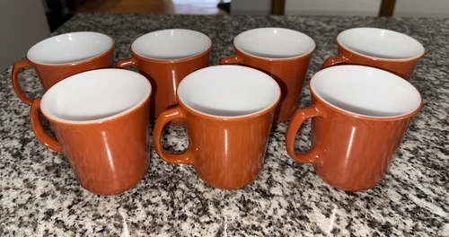 Lot of 7 Vintage PYREX Burnt Orange Coffee Mugs / Cups