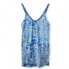 Oscar De La Renta Dress Womens Small Blue Paisley Satin Mini Sleeveless Party