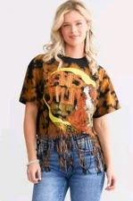 Janis Joplin Womens Medium Tie Dye Fringe Shirt Band Festival M 1969 Boston