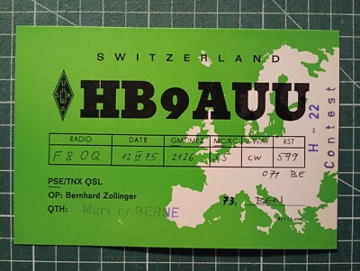 BR0189 QSL Amateur Radio Card - 1975 HB9AUU BERNARD ZOLLINGER BERNE