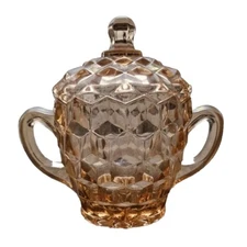 Vintage Indiana Whitehall Pink Cubist Depression Footed Glass Sugar Dispenser