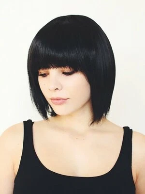 schwarz BOB Damen glatt kurze Perücke natürlich wie Echthaar Mia Wallace C577