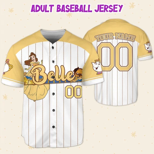 Custom Disney Princess Belle Beauty and the Beast Baseball Jersey, Custom Baseball Jersey