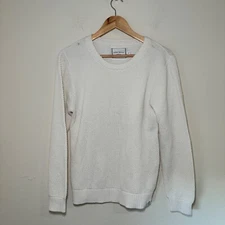 Long Wharf Sweater Women's LG White Crew Neck SeaWell Fisherman Nautical