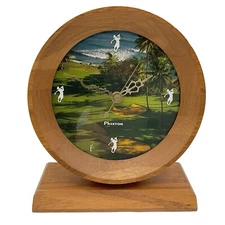 Phantom Golf Desk Clock Wood Base Quartex Movement 1990s VTG Golfer Gift USA
