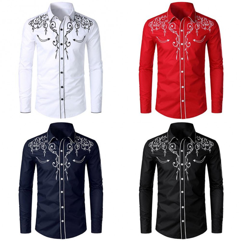 Camisas Vaqueras Hombre Manga Larga De Alta Calidad Bordadas Para Verde Varonil