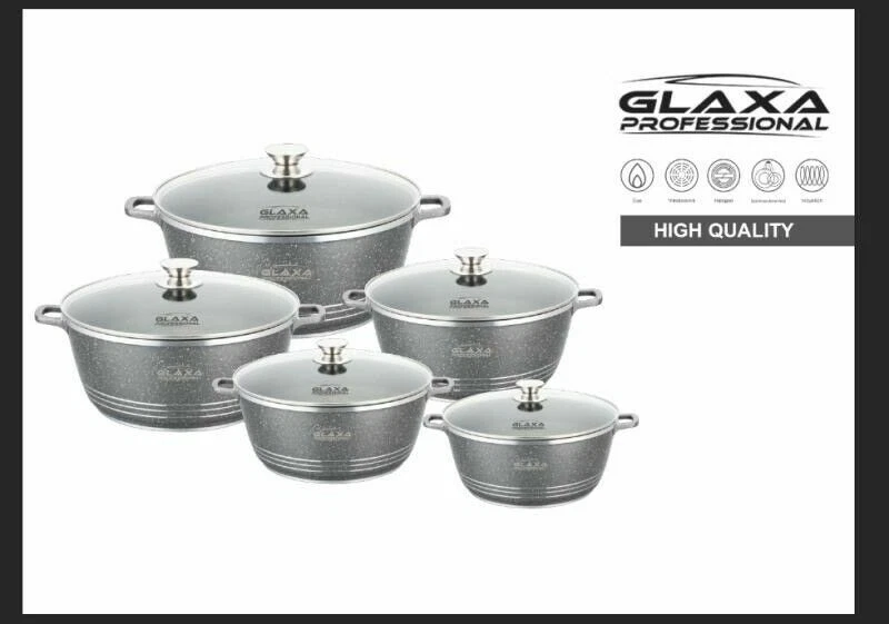 5pc Marble Coated Cookware Set Non Stick Stockpot Casserole Cooking Pot Set