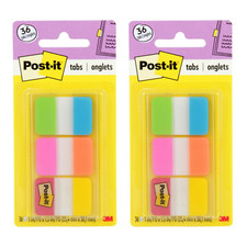 Post-it Tabs 1 in Solid Aqua/ Yellow/Pink/Red/Green & Orange 6/Color 36 Counts