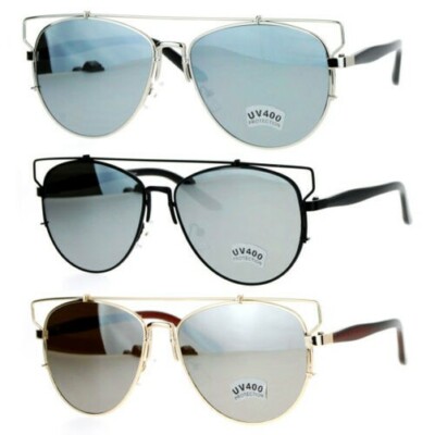 SA106 übergroße Sonnenbrille flache Gläser Drahthornrand einzigartige