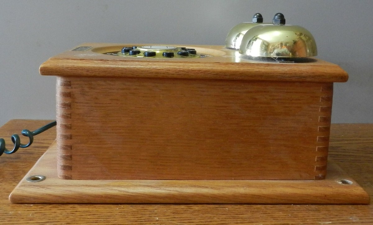 Antique style wooden wall mount rotary dial phone 