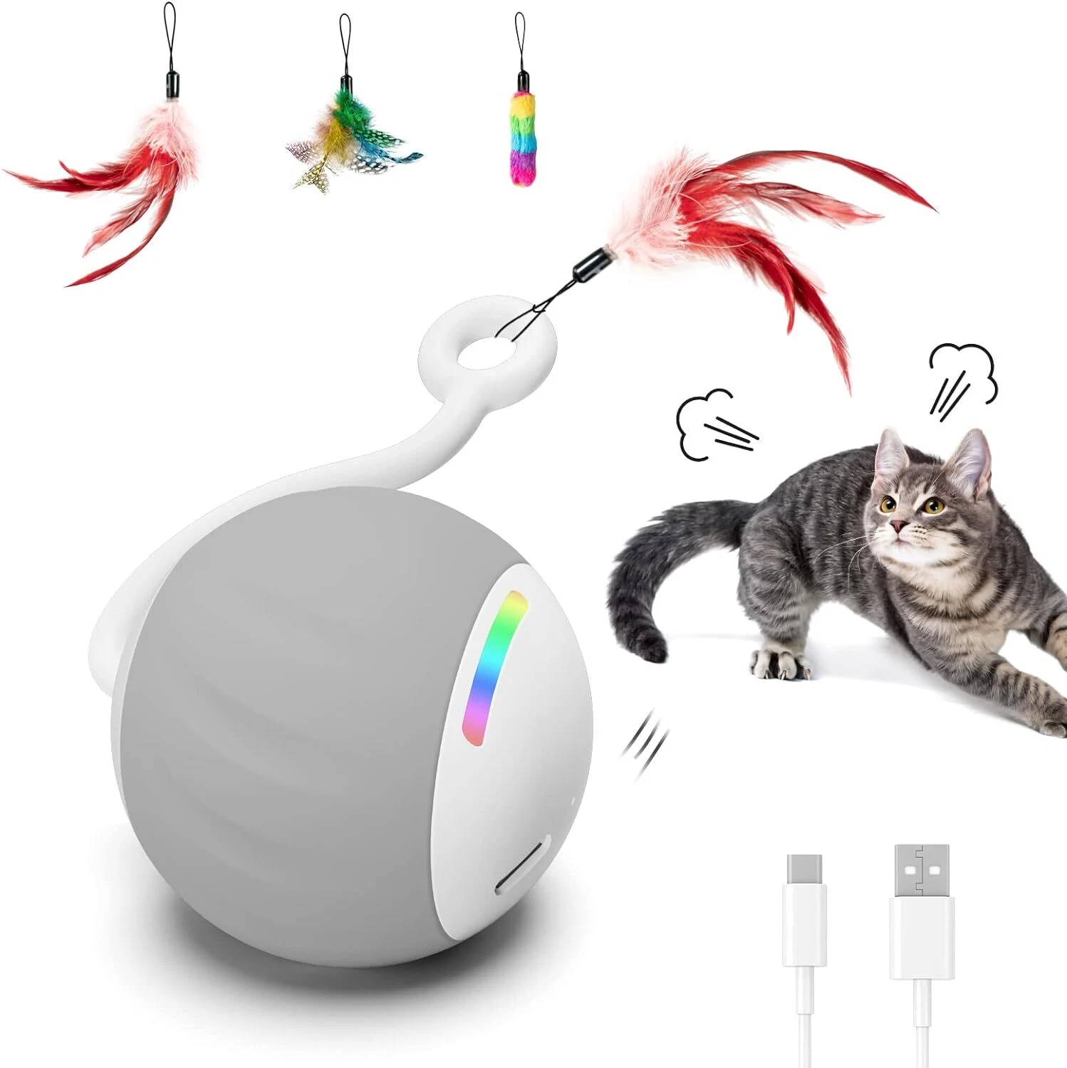 Cat Toys, Turbo Tail Popper Cat Toy 2-Speed Interactive Turbo Tail Mouse Cat Bal