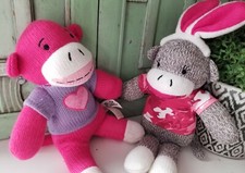 Lot of 2 Sock Monkeys Dan Dee Collectors Choice Easter Pink Camo Heart CUTE