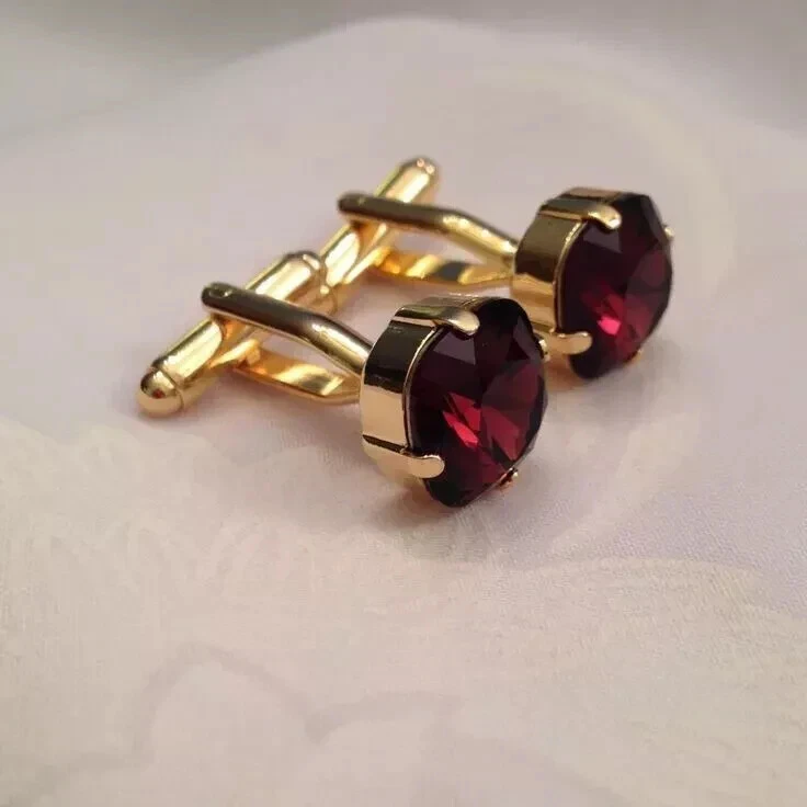 14K Yellow Gold Plated 2.10Ct Cushion Lab Created Red Ruby Men Wedding Cufflink - Image 3 of 4