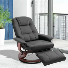 Swivel Faux Leather Recliner with Footrest Armrest - Living Room Lounge Chair