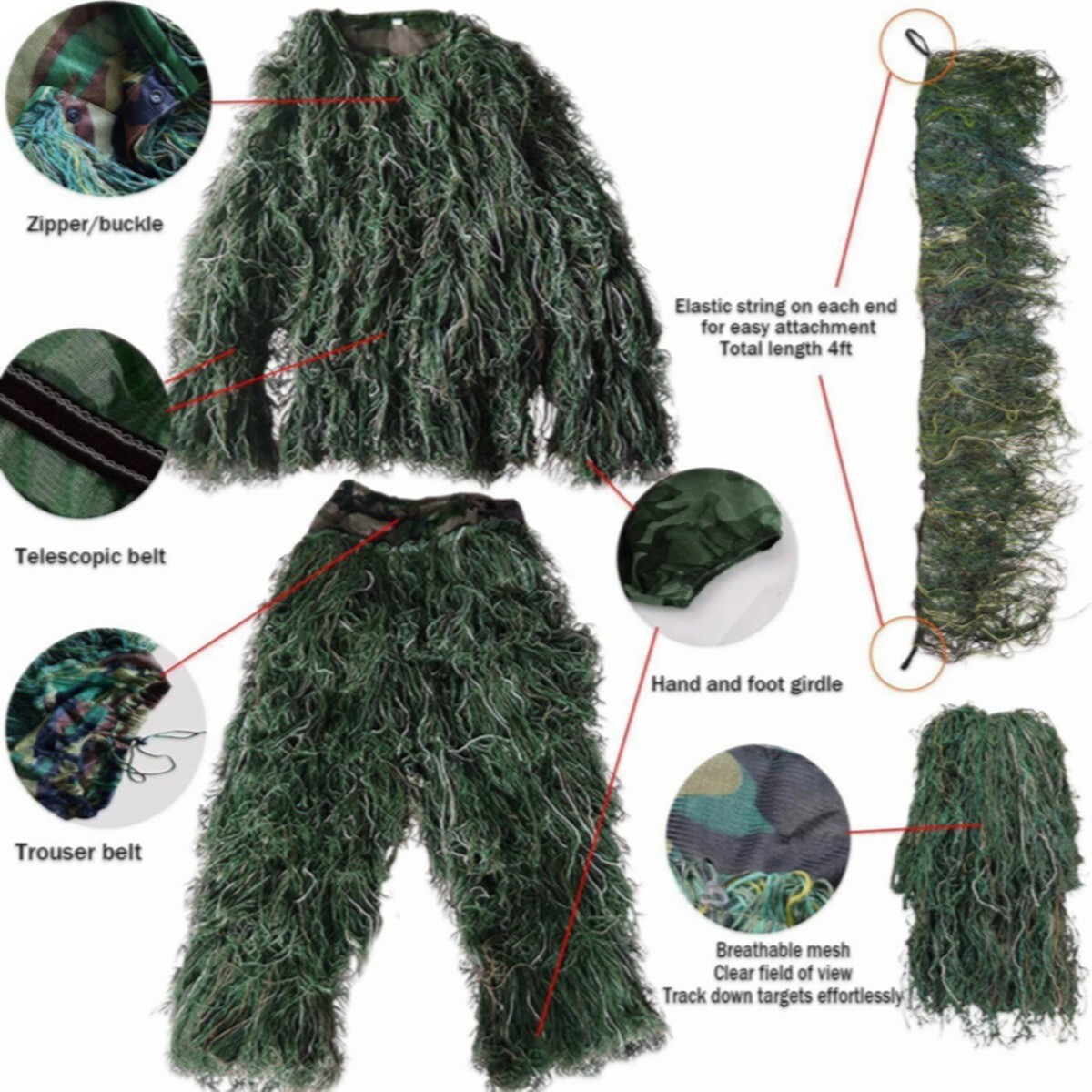 Tan Woodland Camouflage Ghillie Suit Sniper Desert  Fluff Hunting Set Tan Suits