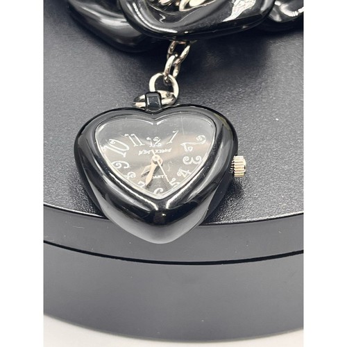 Betsey Johnson Vintage Black Puffy 3D Heart Watch Chain Bracelet BJ7016 - Picture 5 of 10