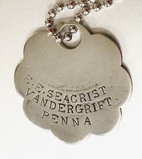 Antique Key Fob Tag: EE SEACRIST Vandergrift PA; #1058; Scalloped Charge Coin?