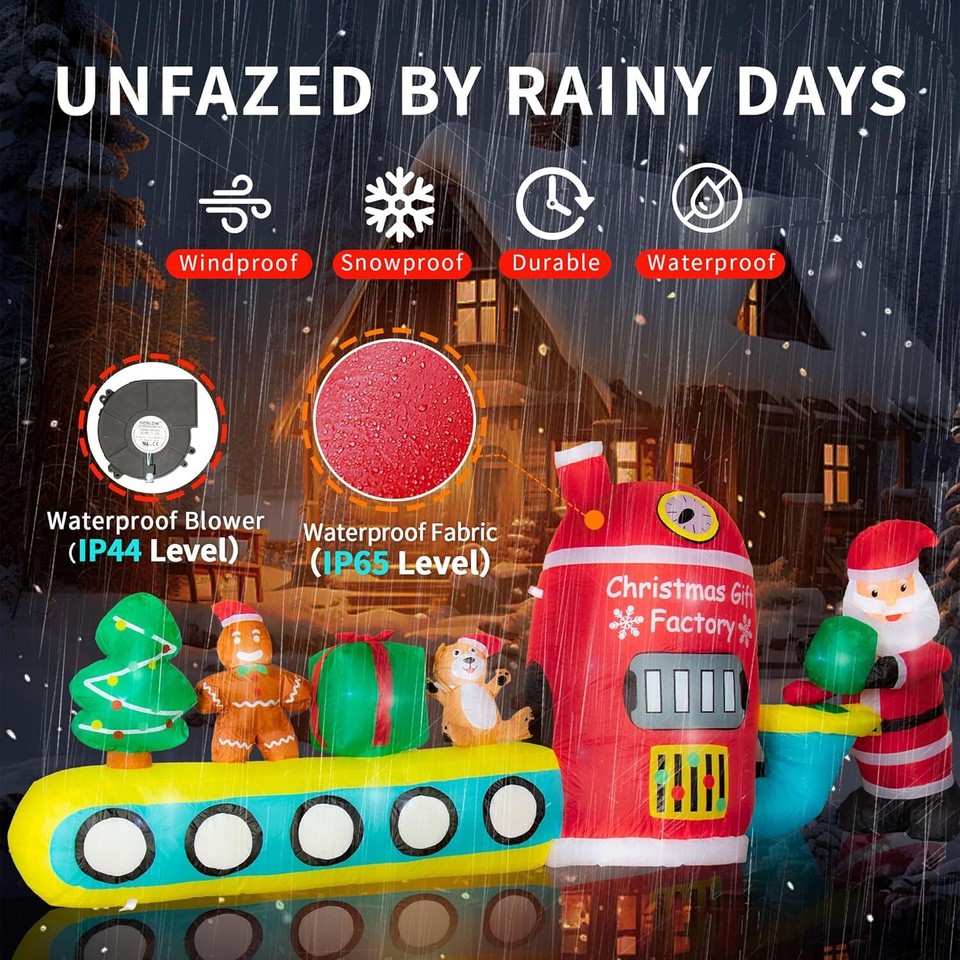 8FT Christmas Inflatables Outdoor Decorations Santa Claus Gift Factory