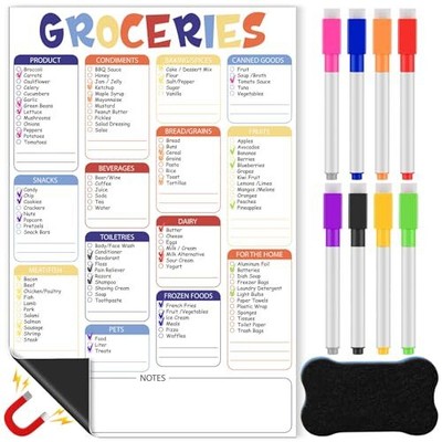 Large Grocery List Magnet Dry Erase Board for Fridge 12'' x 8'' Grocery List 