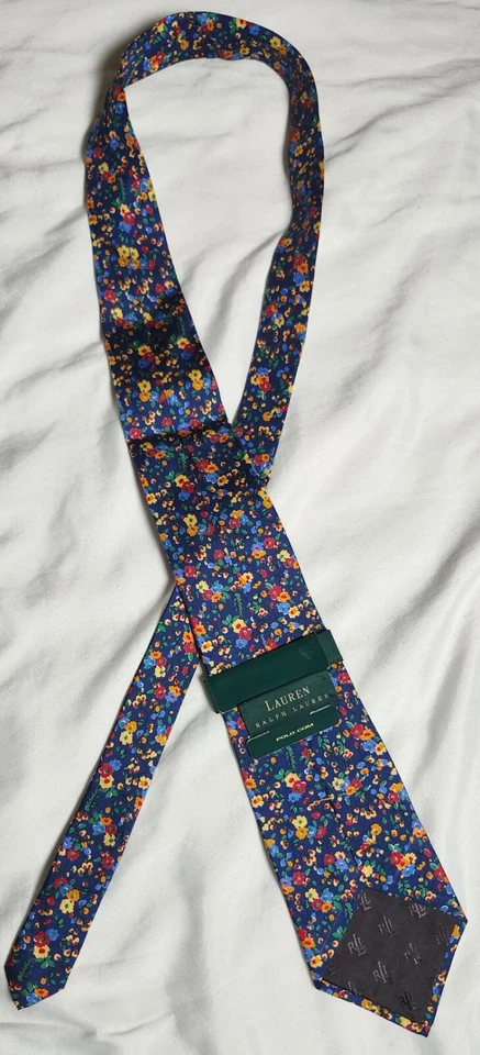 Lauren Ralph Lauren Necktie Multicolor Floral Collage 100% Silk Made in USA - Image 2 of 4