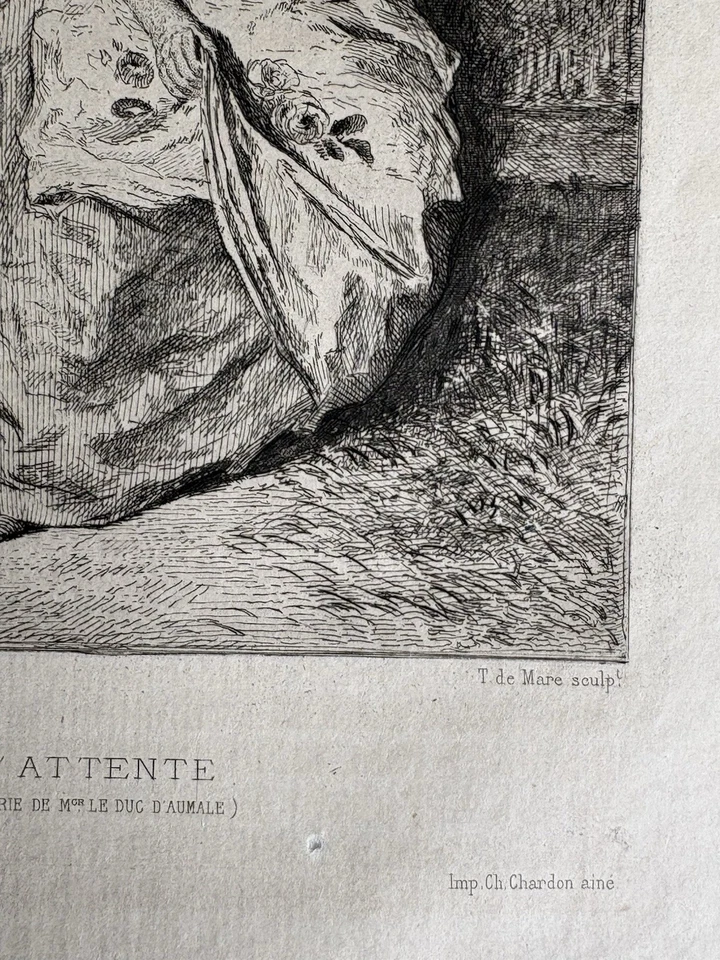 Antoine Watteau Gravure Eau Forte Etching Portrait De Jeune Femme L’attente - Photo 3/4