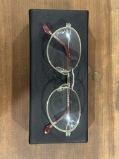 Vintage Frames Company Gold Oval Eyeglasses VFC Metal Frame Burgundy Arms Case
