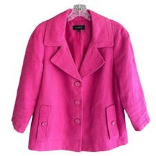 Talbots Linen Blazer Jacket Pink Button Front Pockets Lined Preppy 10