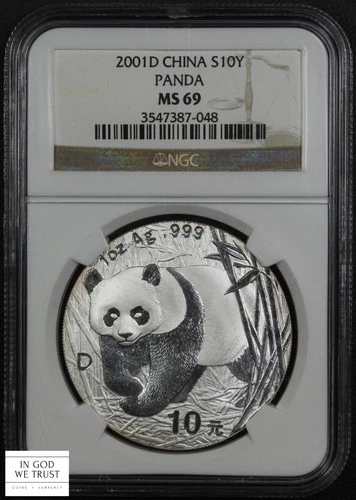 2001 D China 1 Oz Silver Panda Ten Yuan 10Y NGC MS 69