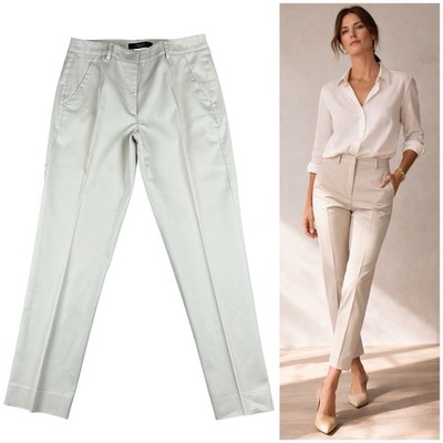 Max Mara Weekend Cigarette Slim Ankle Pants Size 2 Beige Stretch Quiet Luxury