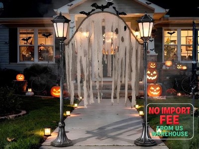 7 Ft Light-Up Cemetery Archway Halloween Yard Prop Decoration Bats Haunted House