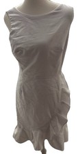NWT CALVIN KLEIN Sleeveless Ruffled hi-low Tie Waist Dress In White Size 8 $134