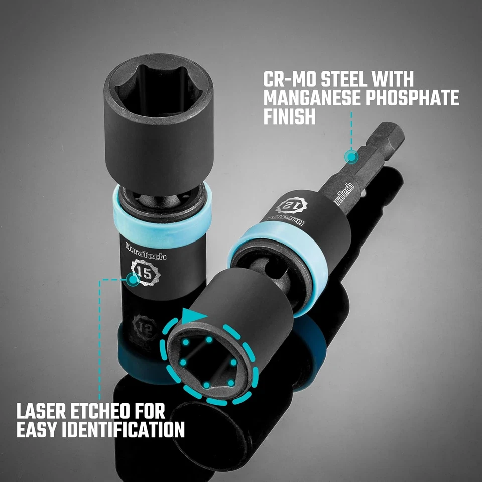 1/4" Drive Impact Universal Joint Socket Set, 14-Piece Metric (5-15 MM) W/ Exten - Image 4 of 4