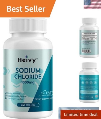 Sodium Chloride Tablets 1000mg - Pure Salt Tablets, 365 Tablets, Sodium Chlor...