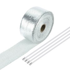 Fiberglass Exhaust Wrap Tape, 2"x16' Silvery Header Heat Wrap with 4 Ties