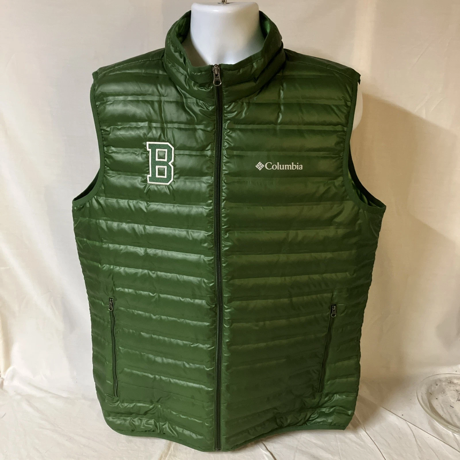 Columbia Mens Green Down Insulated Puffer Vest Large Berkshire Hathaway Logo FS!
Opens in a new wind