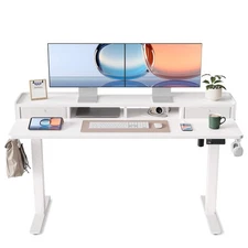 Electric Standing Desk with Drawers, 60 x 24 Inches Adjustable Desk with Stor...