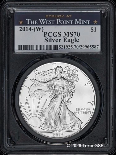2014-W $1 American Silver Eagle PCGS MS70 - West Point Label