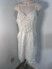 Vintage Vanity Fair Full Slip Size 36 White Sheer Floral Lace Cups Adjustable
