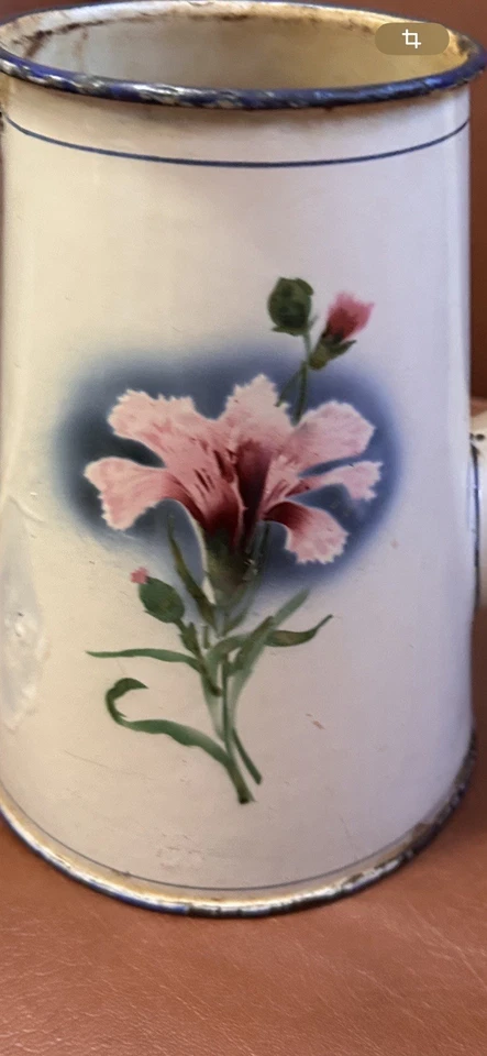Cafetière émaillée ancienne décor fleurs - Photo 4/4