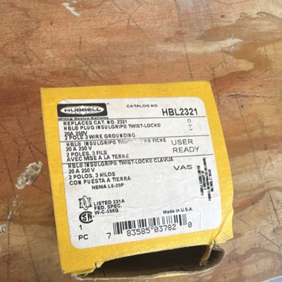 Hubbell Insulgrip Twist-Lock Plug NEMA L6-20P 20A 250V Black HBL2321
