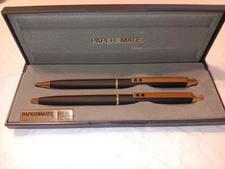 NIB Papermate Pen & Mechanical Pencil Set Black Matte W/gold Accents Blue Ink