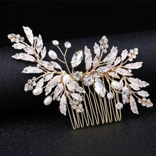 Bride Wedding Hair Comb Pearl Bridal Hair Side Combs Crystal Rhinestones Brid...