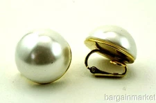 Vintage Dome Shaped Faux Pearl Button Style Clip On Earrings