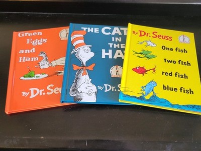 NEW Dr. Seuss (3-SET) Cat in the Hat, One Fish Two Fish, Green Eggs HARDCOVER