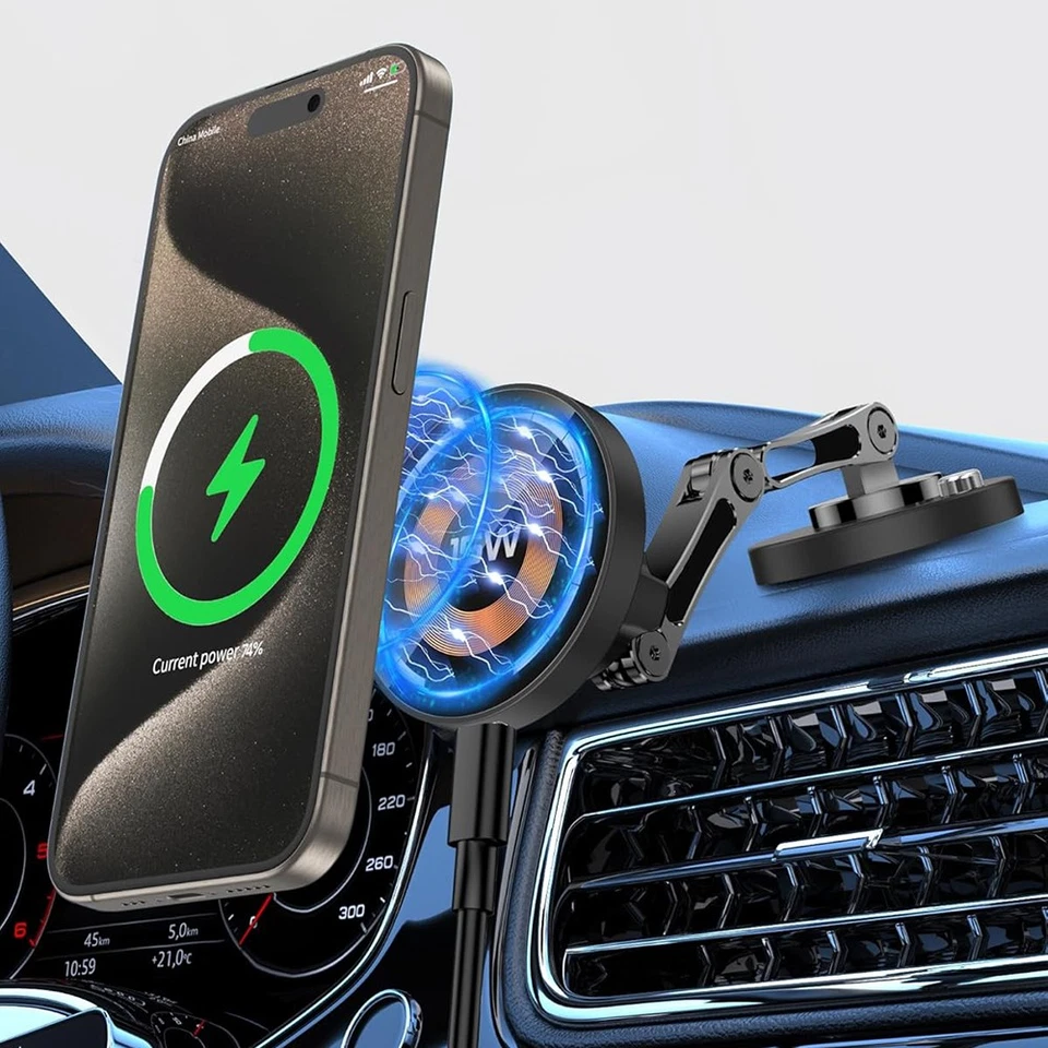 Fast Charging 15W Wireless Charger Magnetic Car Charger Mount for Samsung iPhone - Image 2 of 4