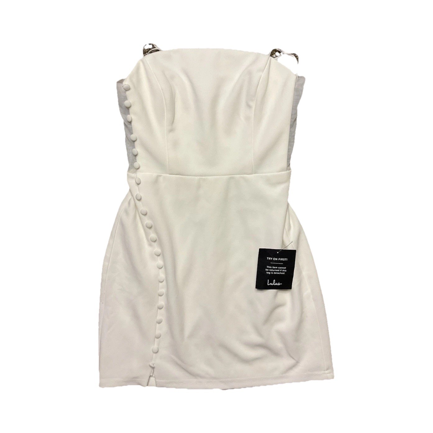 NWT Lulus White Strapless Bodycon Mini Dress, Button Accent, Women's Size XS