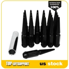 24 Spike Lug Nuts Bulge Acorn 1/2"-20 Black Wheel Nut Set + Key For Ford Mustang
