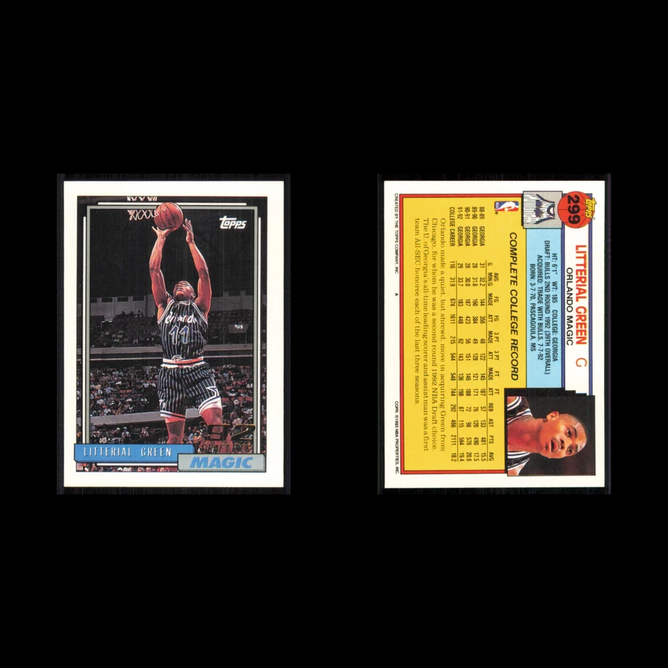 Litterial Green Rookie #299 1992 Topps Orlando Magic Basketball Card NBA NM - Image 3 of 3