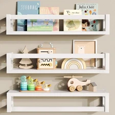 Upgraded Thick Floating Shelves - Multi-Use Wall-Mounted Bookshelves for Kids...